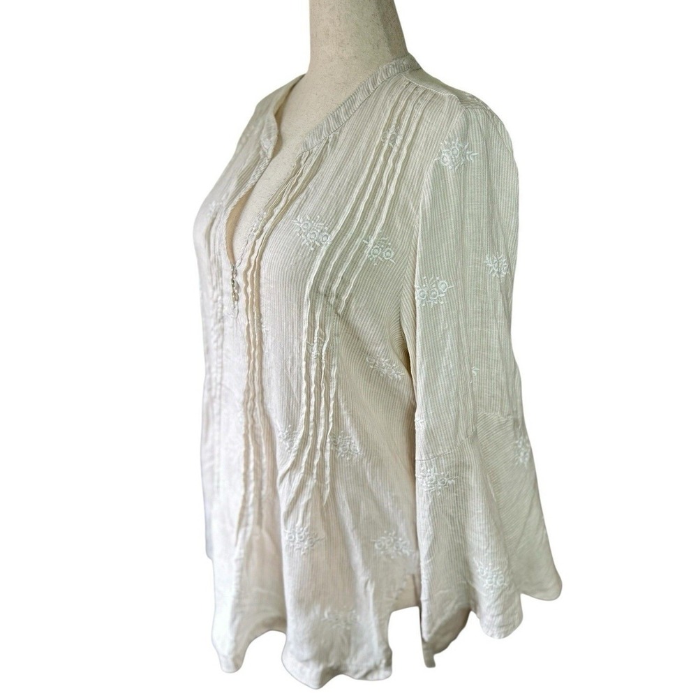 Antibes Blanc Tunic Blouse Ivory Linen Floral Embroidered Top 1X Boho Peasant